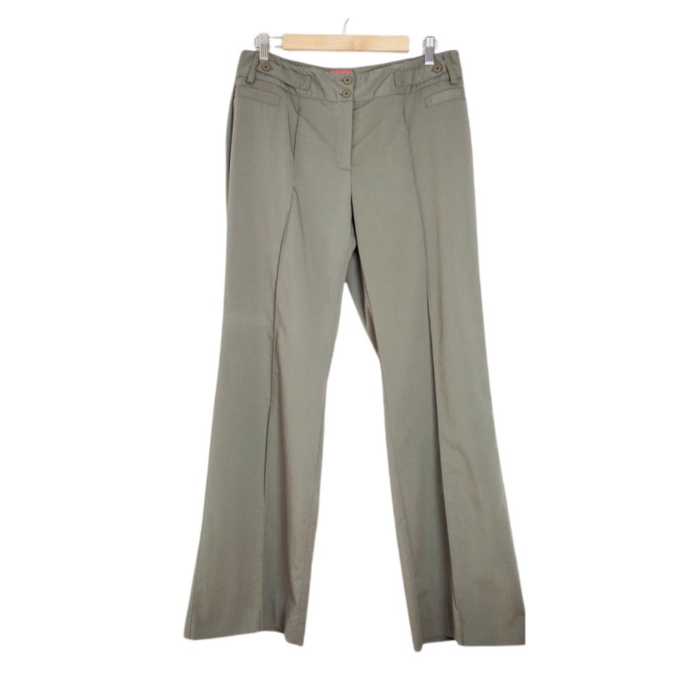 A Line Stretch Dress Pants Olive Green Wide Leg Slacks Trousers Size 12